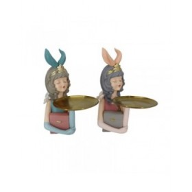 Statua Decorativa DKD Home Decor 23 x 22,5 x 33,2 cm Donna Rosa Dorato (2 Unità)