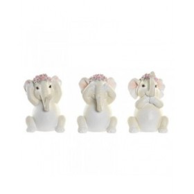 Statua Decorativa DKD Home Decor Elefante Rosa Bianco Resina (6 x 6,5 x 10 cm) (3 Unità)