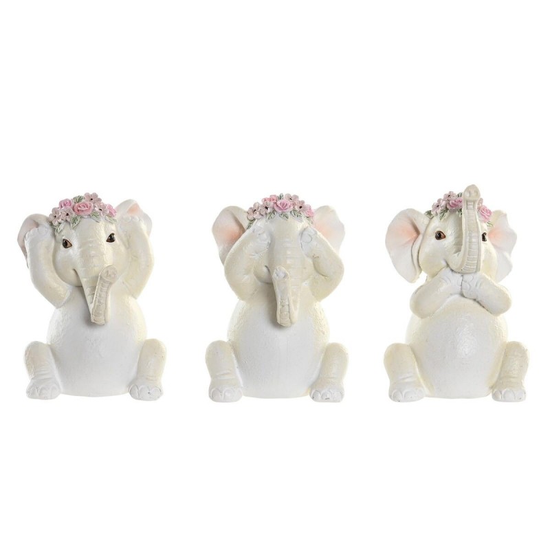 Statua Decorativa DKD Home Decor Elefante Rosa Bianco Resina (6 x 6,5 x 10 cm) (3 Unità)