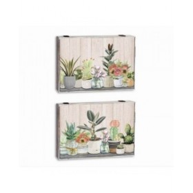 Scatola Decorativa DKD Home Decor Verde Beige Legno MDF Vaso Impianto Contatore (2 Unità)