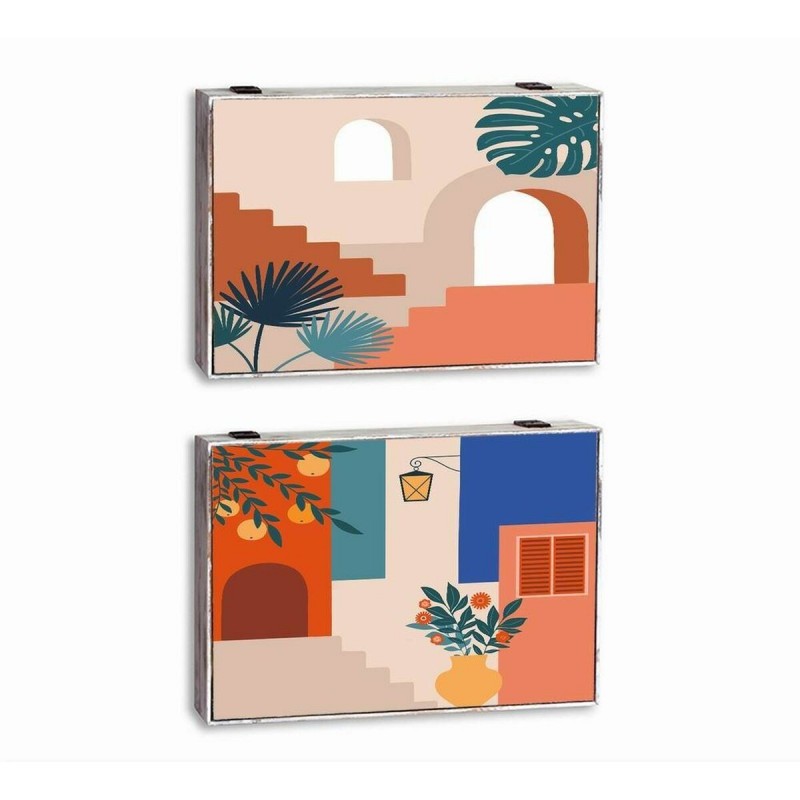 Scatola Decorativa DKD Home Decor Multicolore Legno MDF Moderno Contatore (2 Unità)
