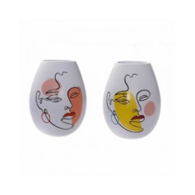 Vaso DKD Home Decor 22,5 x 22,5 x 29 cm Viso Bianco Resina Multicolore (2 Unità)
