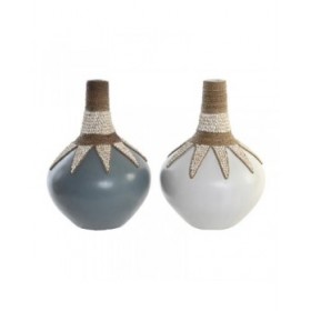 Vaso DKD Home Decor Azzurro Bianco Bambù Conchiglie (30 x 30 x 40 cm) (2 Unità)