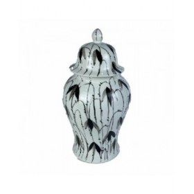 Vaso DKD Home Decor Porcellana Nero Bianco Orientale Foglia della pianta (22 x 22 x 42 cm)