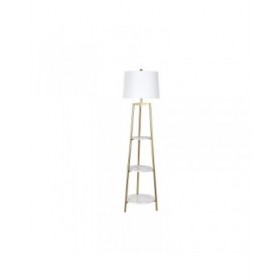 Lampada da Terra DKD Home Decor Dorato Metallo Poliestere Bianco 50 W Legno MDF (41 x 41 x 156 cm)