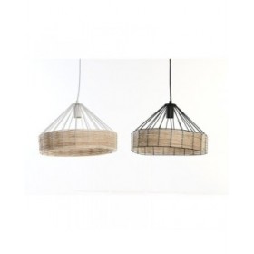 Lampadario DKD Home Decor 35 x 35 x 22 cm Nero Metallo Rattan 50 W (2 Unità)
