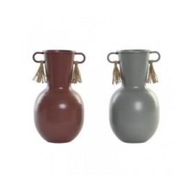 Vaso DKD Home Decor 14 x 13 x 24 cm Grigio Metallo Terracotta (2 Unità)