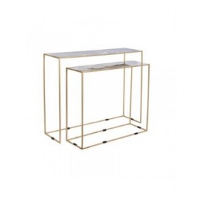 Set di 2 tavoli DKD Home Decor Bianco Nero Dorato 100 x 28 x 80 cm