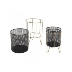 Set di vasi da fiori DKD Home Decor Nero Dorato Metallo Loft 36 x 36 x 58 cm