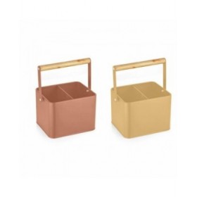 Cestello per posate DKD Home Decor Giallo Terracotta Metallo Pino Vintage 18 x 15,5 x 24 cm (2 Unità)