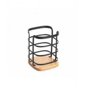 Cestello per posate DKD Home Decor Nero Naturale Bambù Acciaio 12 x 12 x 14,5 cm