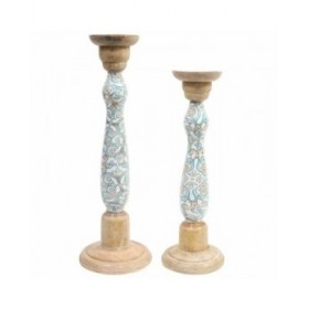Portacandele DKD Home Decor Metallo Legno di mango (17 x 17 x 52,5 cm) (2 Pezzi)