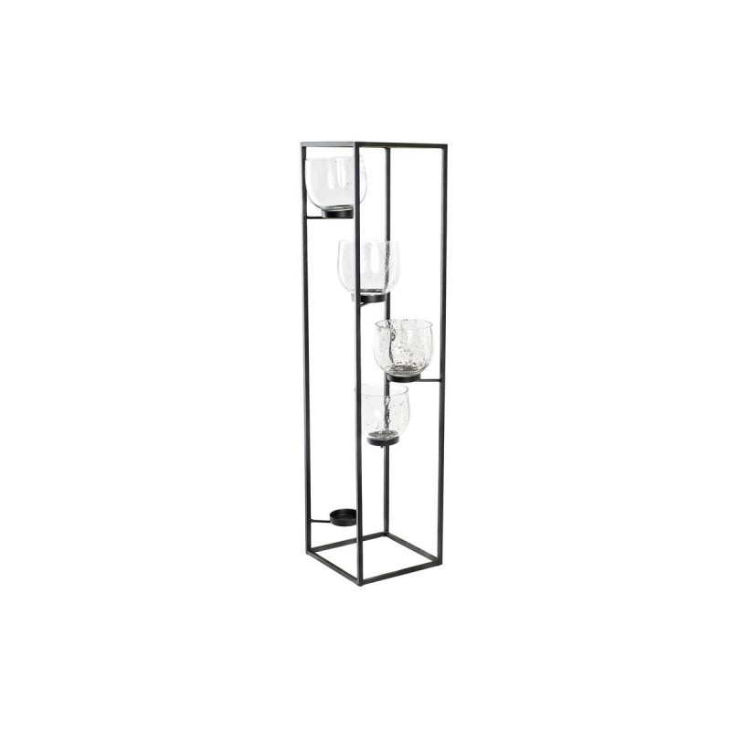Portacandele DKD Home Decor Cristallo Nero Trasparente 18 x 18 x 76 cm Ferro