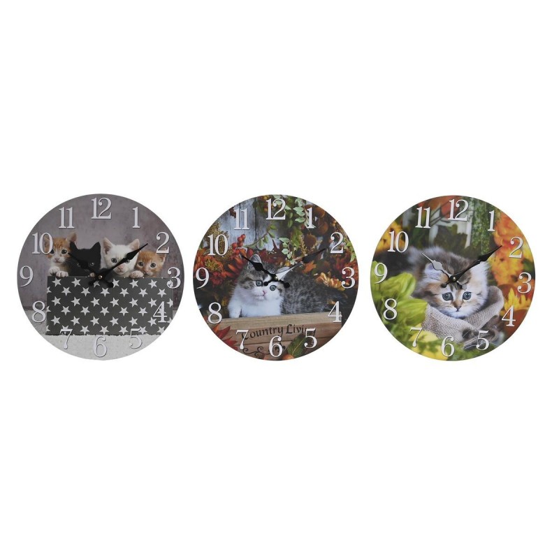 Orologio da Parete DKD Home Decor Multicolore Gatti Legno MDF (34 x 4 x 34 cm) (3 Unità)