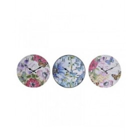 Orologio da Parete DKD Home Decor Multicolore Fiori Legno MDF (34 x 4 x 34 cm) (3 Unità)