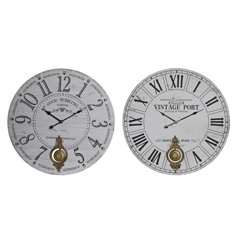 Orologio da Parete DKD Home Decor Nero Metallo Bianco Vintage Legno MDF (58 x 8 x 58 cm) (2 Unità)