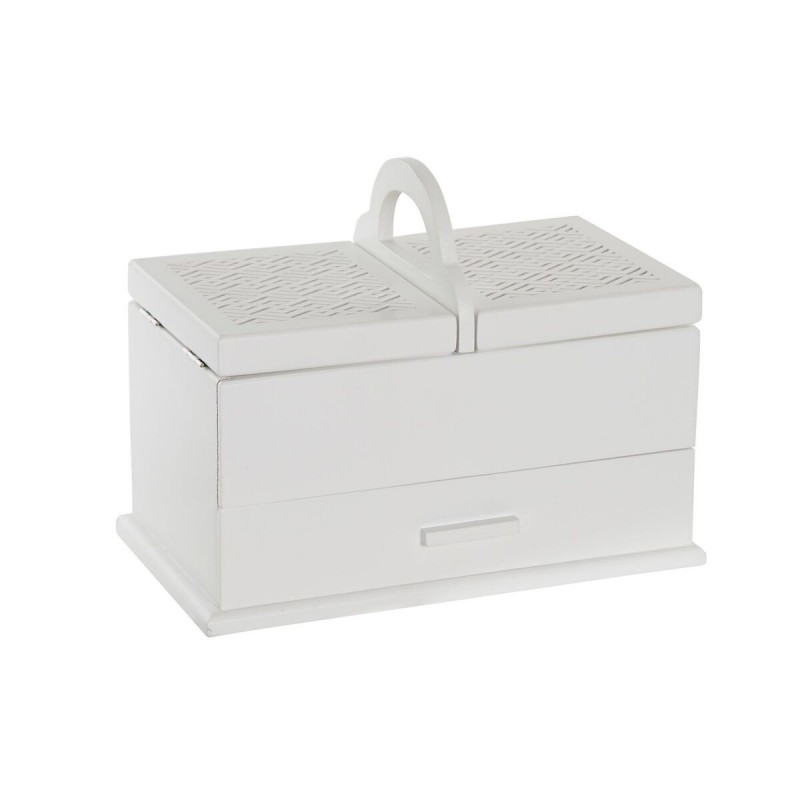 Scatola-Portagioie DKD Home Decor 16 x 17 x 28 cm Bianco Rosa chiaro Legno MDF