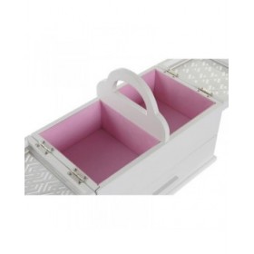 Scatola-Portagioie DKD Home Decor 16 x 17 x 28 cm Bianco Rosa chiaro Legno MDF