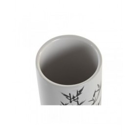 Portaspazzolini da Denti DKD Home Decor Bianco Nero Legno d'albero della gomma Gres 7,6 x 7,6 x 11 cm (12 Unità)