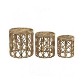 Set di 3 tavoli DKD Home Decor 39 x 39 x 41 cm Naturale vimini