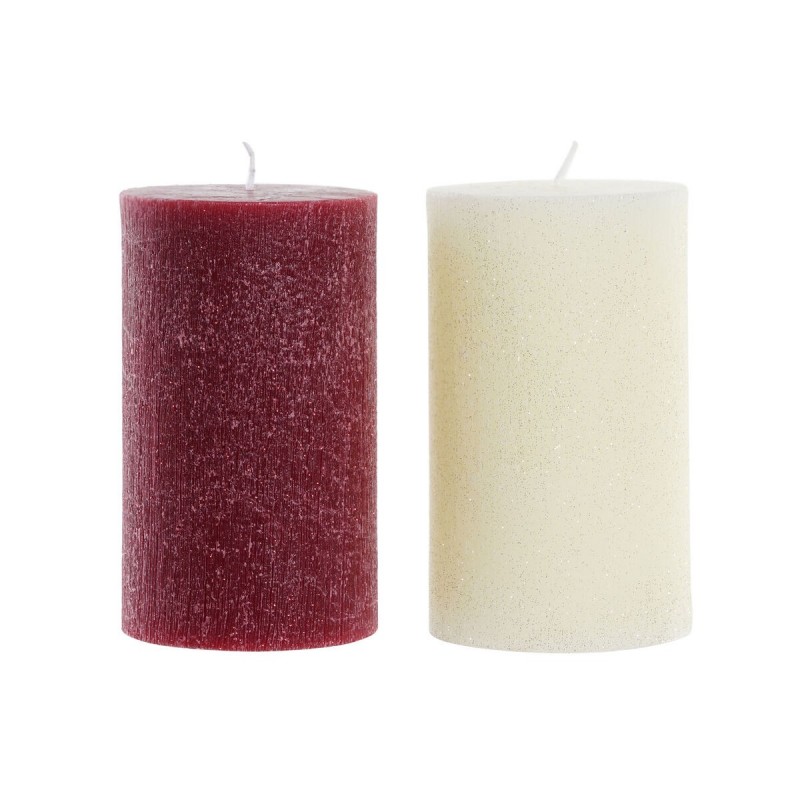 Candela DKD Home Decor Bianco Rosso Natale 9 x 9 x 15 cm (2 Unità)