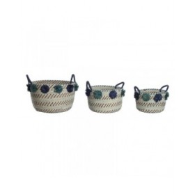 Set di Cestini DKD Home Decor 46 x 44 x 34 cm Pompon polipropilene Erba di mare