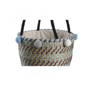 Set di Cestini DKD Home Decor Poliestere Pompon 43 x 43 x 43 cm Erba di mare