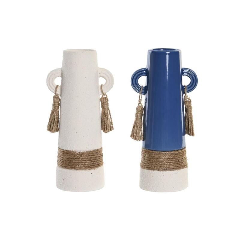Vaso DKD Home Decor Ceramica Bianco Blu Marino (9,5 x 7 x 20 cm) (2 Unità)