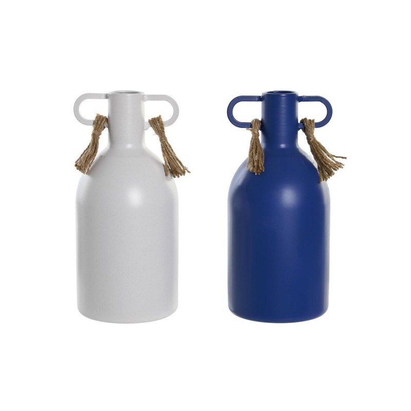Vaso DKD Home Decor Metallo Bianco Blu Marino (9 x 9 x 19 cm) (2 Unità)