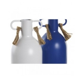 Vaso DKD Home Decor Metallo Bianco Blu Marino (9 x 9 x 19 cm) (2 Unità)