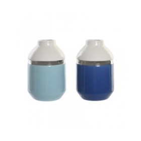 Vaso DKD Home Decor 12 x 12 x 18,5 cm Argentato Bianco Blu cielo Blu Marino Gres (2 Unità)