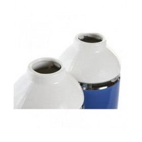 Vaso DKD Home Decor 12 x 12 x 18,5 cm Argentato Bianco Blu cielo Blu Marino Gres (2 Unità)