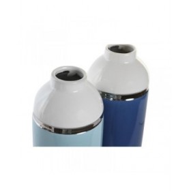 Vaso DKD Home Decor 12,5 x 12,5 x 25 cm Bianco Blu cielo Blu Marino Gres (2 Unità)
