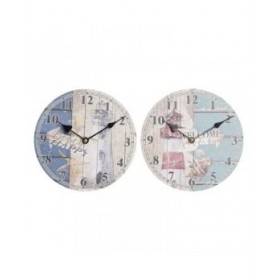 Orologio da Parete DKD Home Decor Multicolore Faro Legno MDF Mediterraneo (2 Unità) (20 x 3 x 20 cm)