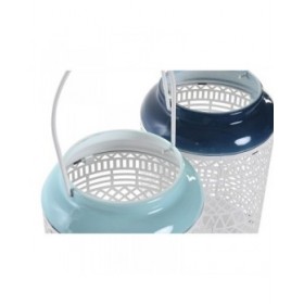 Portacandele DKD Home Decor Blu cielo Blu Marino Metallo 15 x 15 x 24,5 cm (2 Unità)