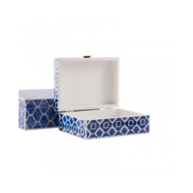 Scatola-Portagioie DKD Home Decor Azzurro Blu Marino Legno 24 x 20 x 8 cm (2 Unità)