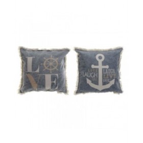 Cuscino DKD Home Decor Azzurro Bianco Marino Frange (45 x 10 x 45 cm) (2 Unità)