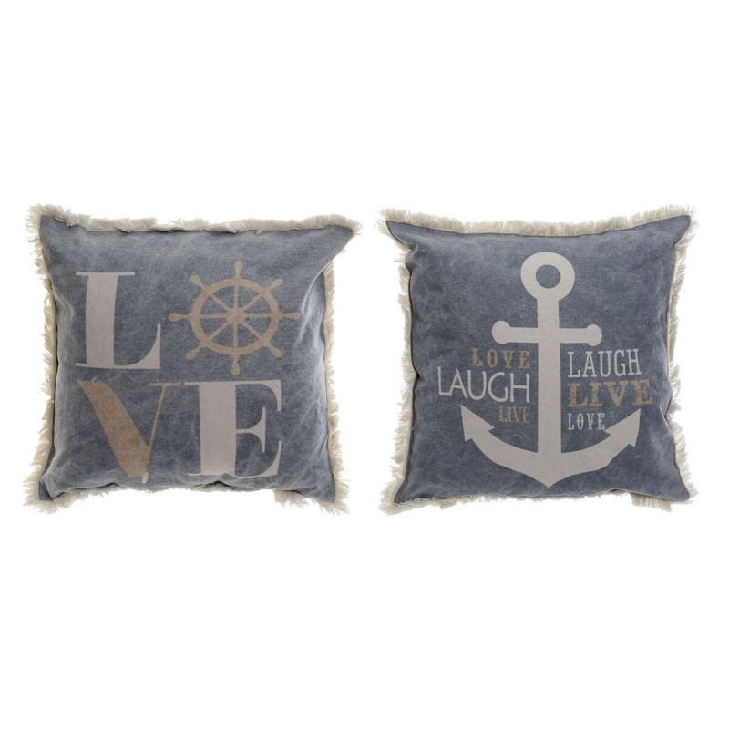Cuscino DKD Home Decor Azzurro Bianco Marino Frange (45 x 10 x 45 cm) (2 Unità)