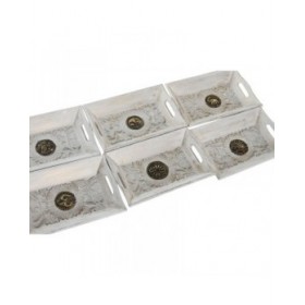 Svuotatasche DKD Home Decor Bianco Dorato Alluminio Legno di mango Elefante Buddha Indiano 24 x 15 x 4 cm (6 Unità)