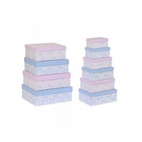 Set di Scatole per Sistemare Impilabili DKD Home Decor Azzurro Rosa Cartone (43,5 x 33,5 x 15,5 cm)