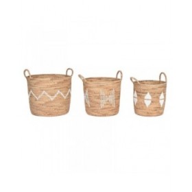 Set di Cestini DKD Home Decor Bianco Naturale Corda Erba di mare Boho 46 x 46 x 48 cm