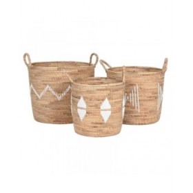 Set di Cestini DKD Home Decor Bianco Naturale Corda Erba di mare Boho 46 x 46 x 48 cm