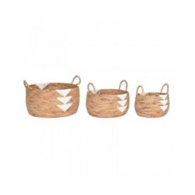 Set di Cestini DKD Home Decor Bianco Naturale Corda Erba di mare Boho 55 x 55 x 40 cm