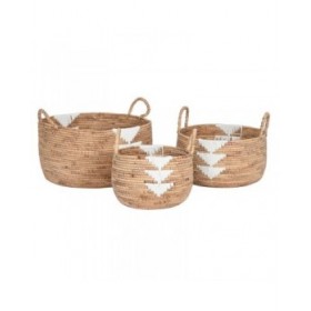 Set di Cestini DKD Home Decor Bianco Naturale Corda Erba di mare Boho 55 x 55 x 40 cm