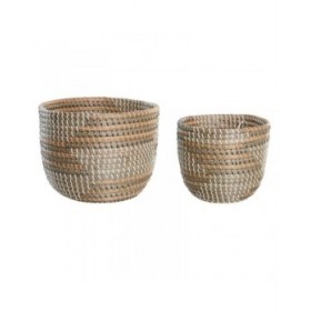Set di Cestini DKD Home Decor 28 x 28 x 22 cm Tropicale Erba di mare