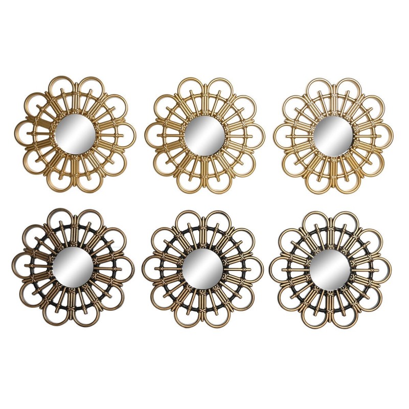 Set di Specchi DKD Home Decor Scandi Cristallo Nero Dorato polipropilene (25 x 2 x 25 cm) (2 Unità)