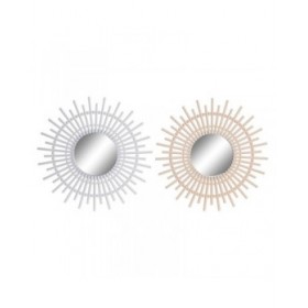 Specchio da parete DKD Home Decor Scandi Cristallo Naturale Bianco polipropilene (50 x 2,5 x 50 cm) (2 Unità)