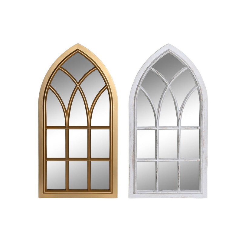 Specchio da parete DKD Home Decor Cristallo Dorato Bianco polipropilene Cottage Finestra (2 Unità)