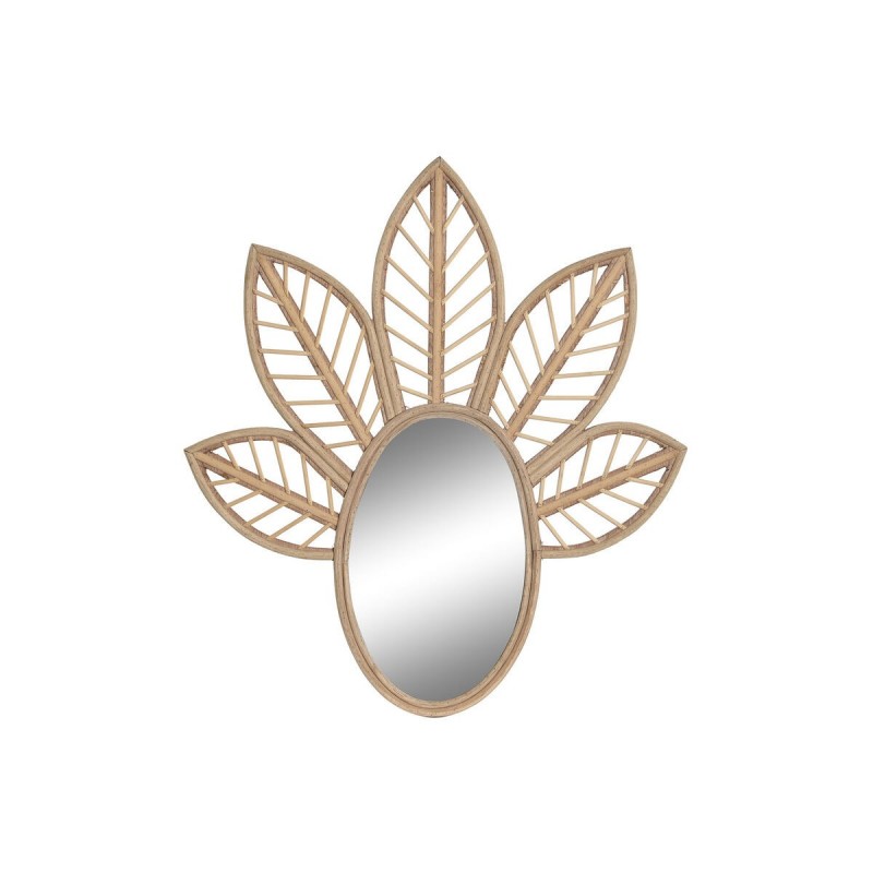 Specchio da parete DKD Home Decor Marrone Naturale Tropicale Foglia della pianta 60 x 2 x 67 cm