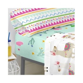 Lenzuolo con angoli aderenti HappyFriday Moshi Moshi Cute Llamas Multicolore 90 x 200 x 32 cm